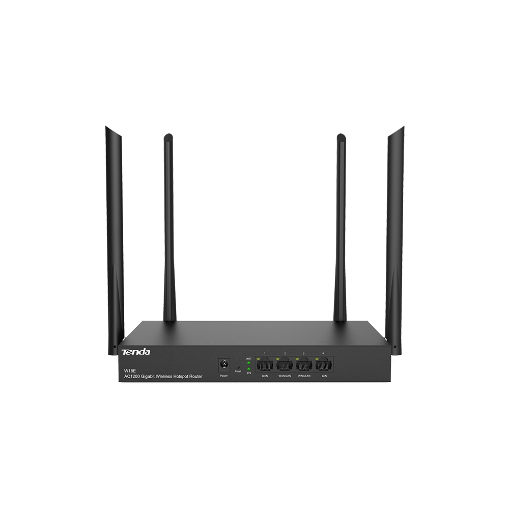 Router Wireless Hotspot Tenda W18E, Gigabit AC1200, Dual-Band, 50 de utilizatori, Frecventa 2.4 – 5 GHz, Negru