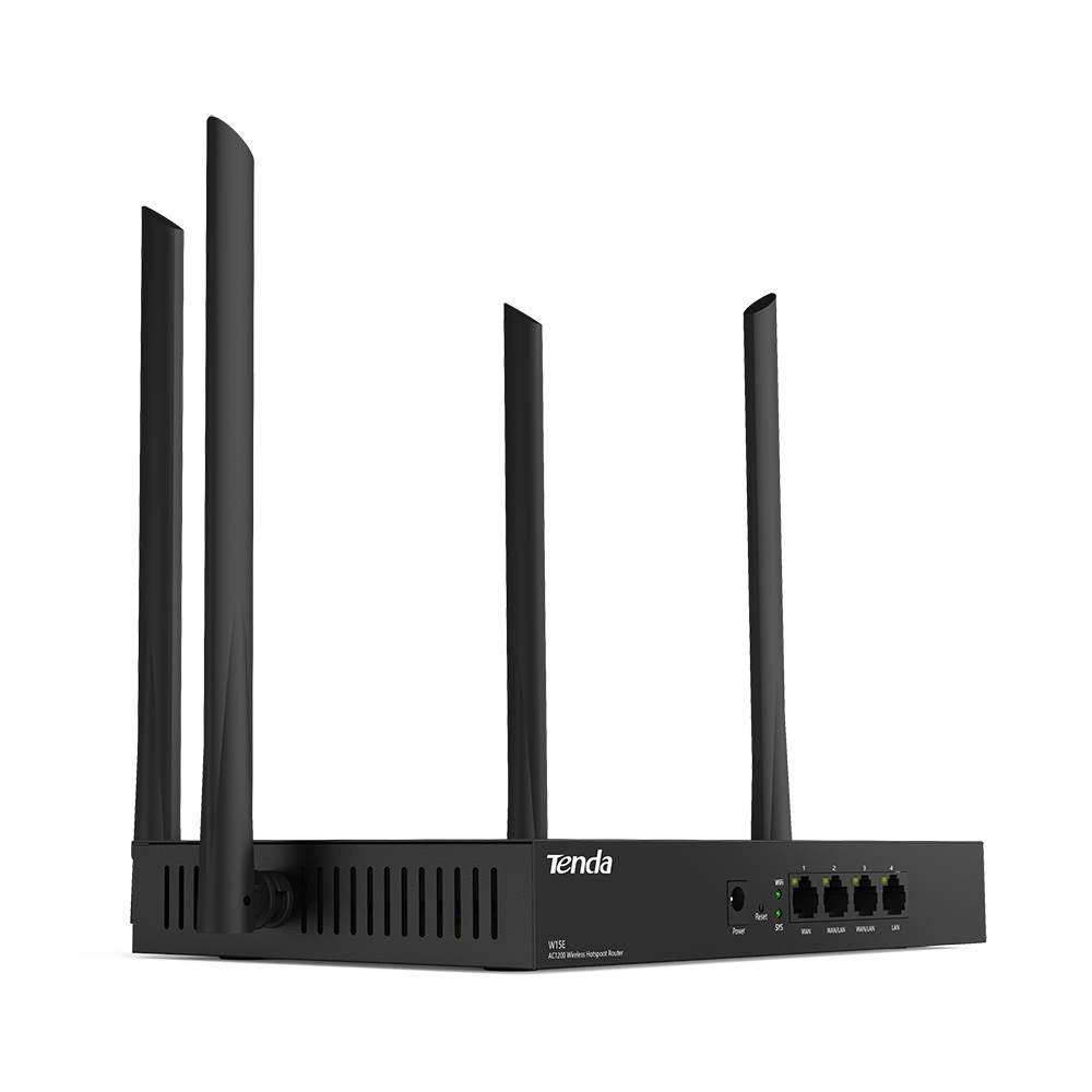 Router Wireless Hotspot Tenda W15E, AC1200, Dual-Band, 50 de utilizatori, Frecventa 2.4 – 5 GHz, Negru