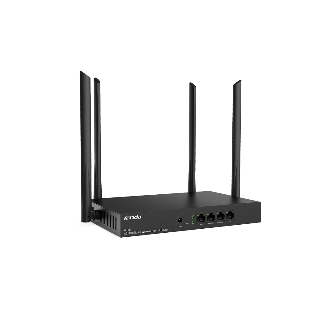Router Wireless Hotspot Tenda W18E, Gigabit AC1200, Dual-Band, 50 de utilizatori, Frecventa 2.4 – 5 GHz, Negru