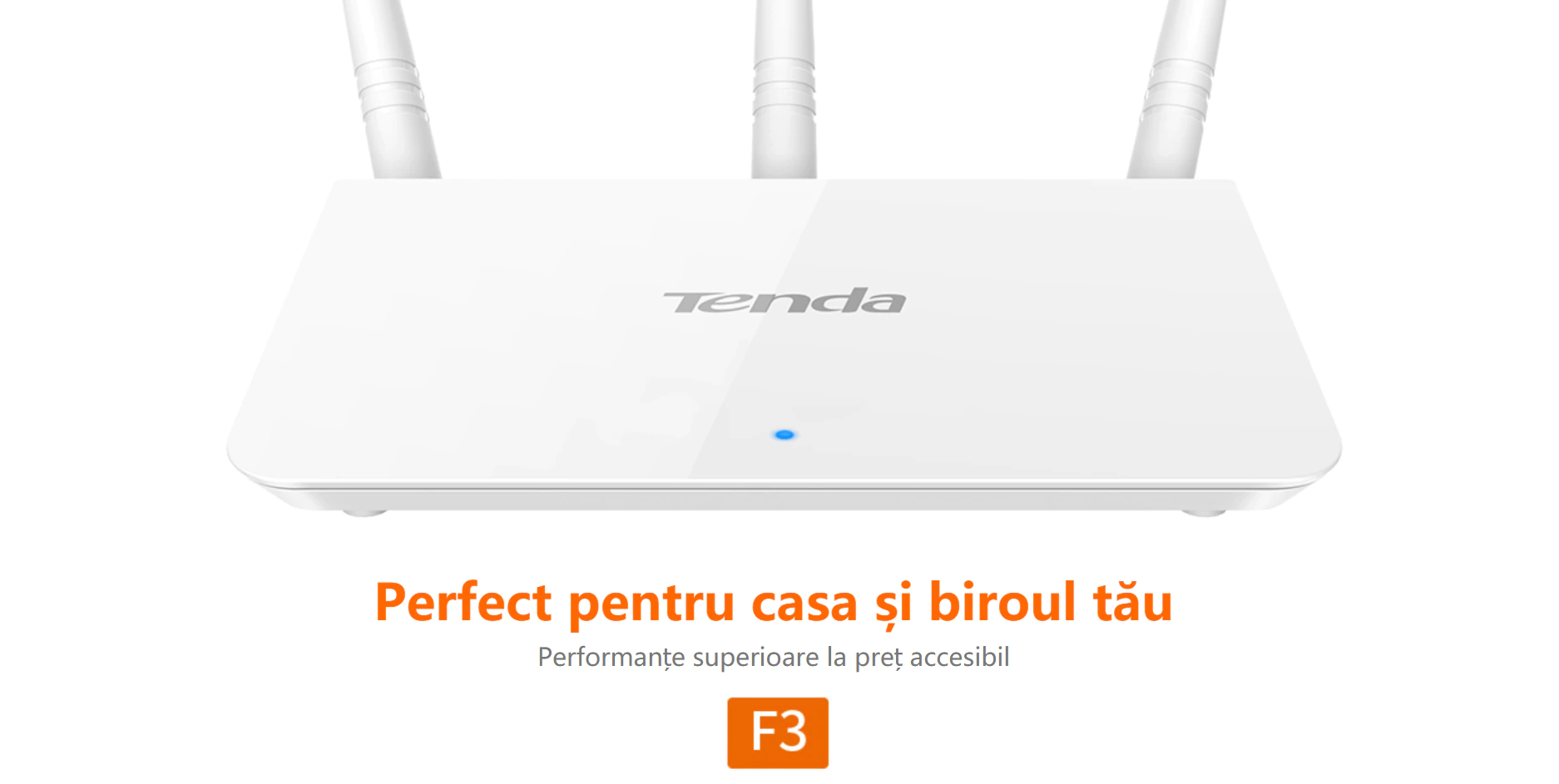 Router Wireless Tenda F3, 300Mbps, 3 Antene fixe, 2,4 GHz, Buton WPS/Reset, Alb