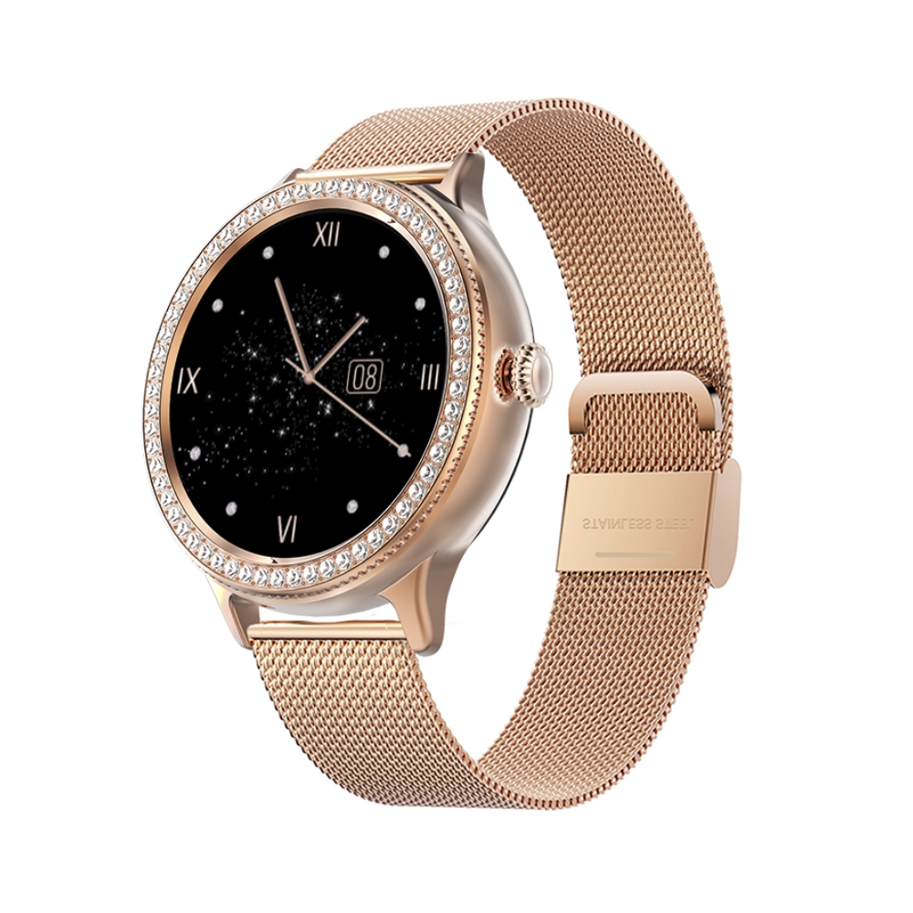 Ceas Smartwatch Dama Xk Fitness B8 Plus Cu Display 1.1 Inch Notificari Monitorizare Puls Tensiune Oxigen Calitate Somn Auriu