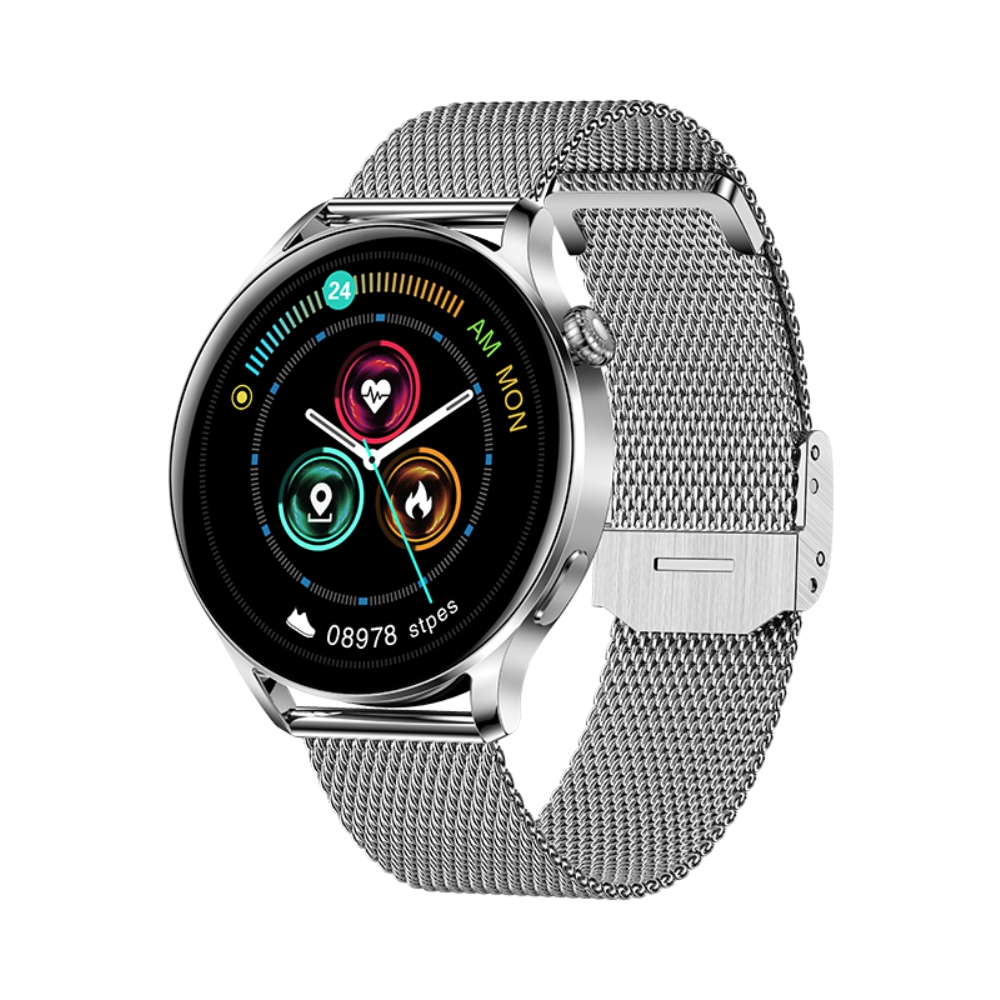 Ceas smartwatch xk fitness ak37 cu functii monitorizare sanatate, notificari, bluetooth, cronometru, bratara metalica, argintiu