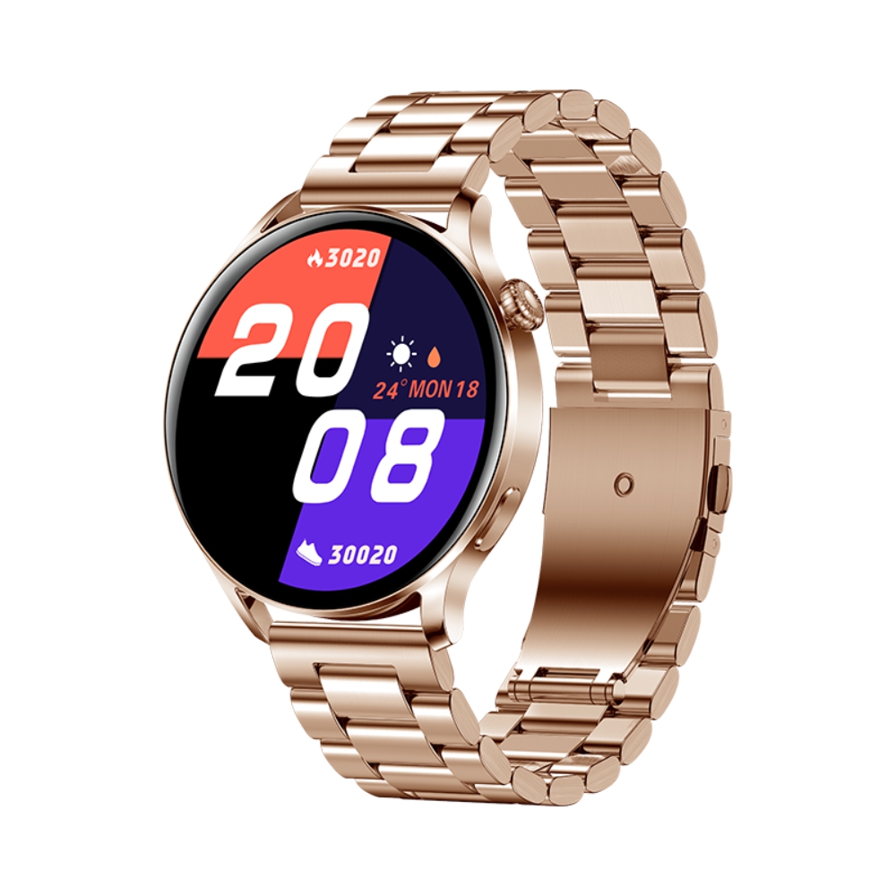 Ceas Smartwatch XK Fitness AK37 cu Functii monitorizare sanatate, Notificari, Bluetooth, Cronometru, Bratara otel, Auriu