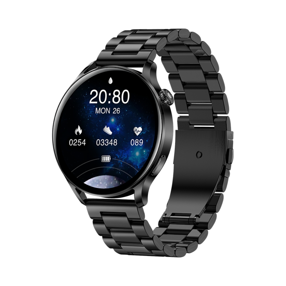 Ceas smartwatch xk fitness ak37 cu functii monitorizare sanatate, notificari, bluetooth, cronometru, bratara otel, negru