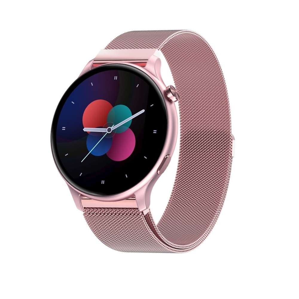 Ceas smartwatch twinkler tky-fw01 cu moduri sportive, functii sanatate, calorii, bluetooth, distanta, bratara metalica, roz