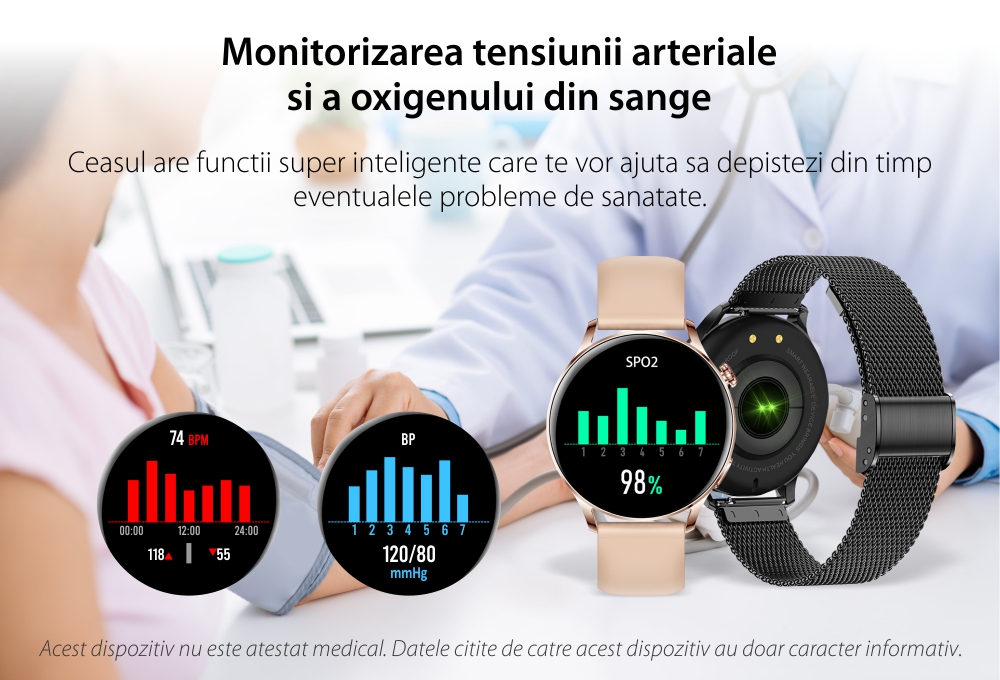 Ceas Smartwatch XK Fitness AK37 cu Functii monitorizare sanatate, Notificari, Bluetooth, Cronometru, Bratara otel, Argintiu