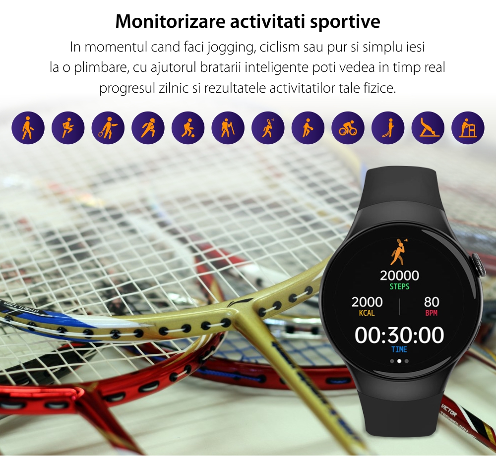 Ceas Smartwatch XK Fitness LC301 cu Monitorizare oxigen, Tensiune arteriala, Puls, Somn, Calorii, Pedometru, Mod exercitii, Alarma, Negru