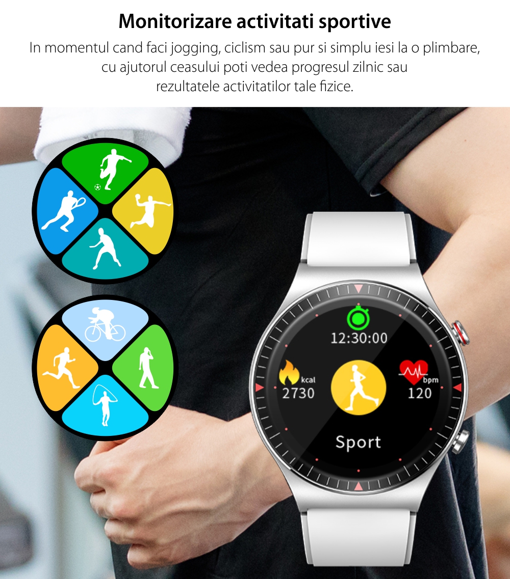 Ceas Smartwatch XK Fitness T7 cu Functii monitorizare sanatate, Moduri sportive, Notificari, Alarma, Cronometru, Negru