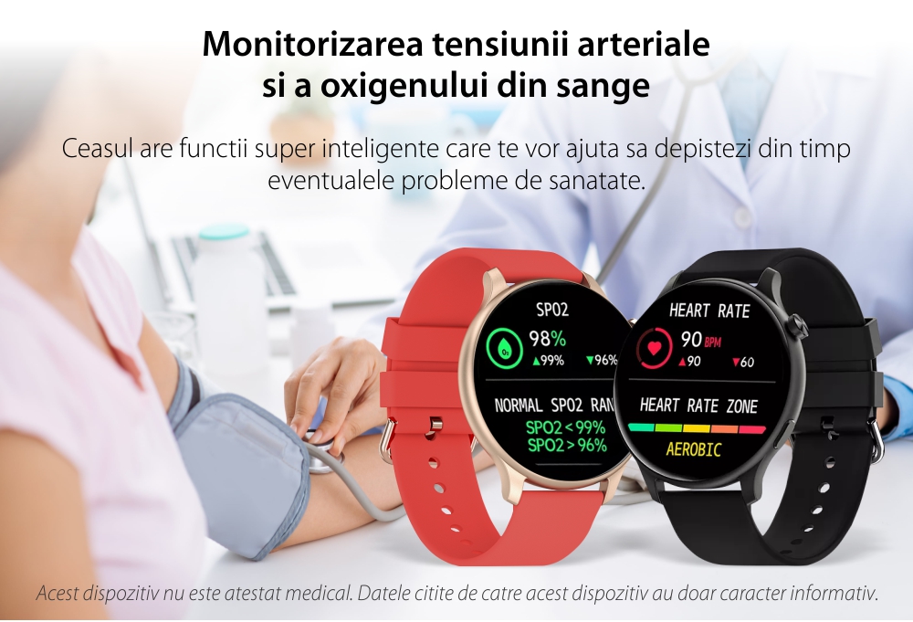 Ceas Smartwatch Twinkler TKY-FW01 cu Moduri sportive, Functii sanatate, Calorii, Bluetooth, Distanta, Bratara silicon, Rosu