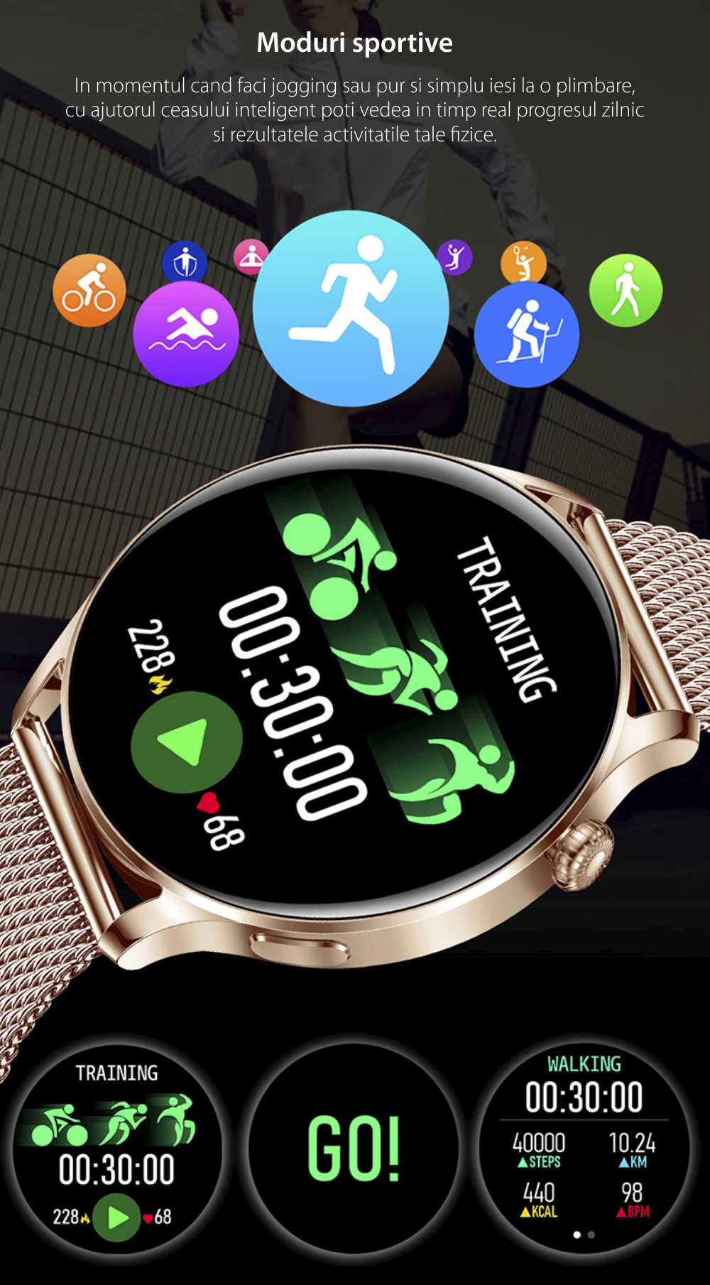 Ceas Smartwatch XK Fitness AK37 cu Functii monitorizare sanatate, Notificari, Bluetooth, Cronometru, Bratara metalica, Argintiu