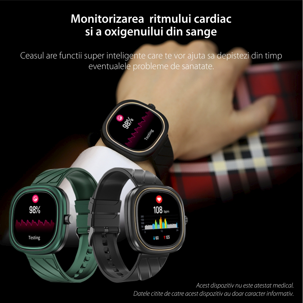 Ceas Smartwatch XK Fitness DG ARES cu Moduri sportive, Functii sanatate, Calorii, Distanta, Notificari, Negru