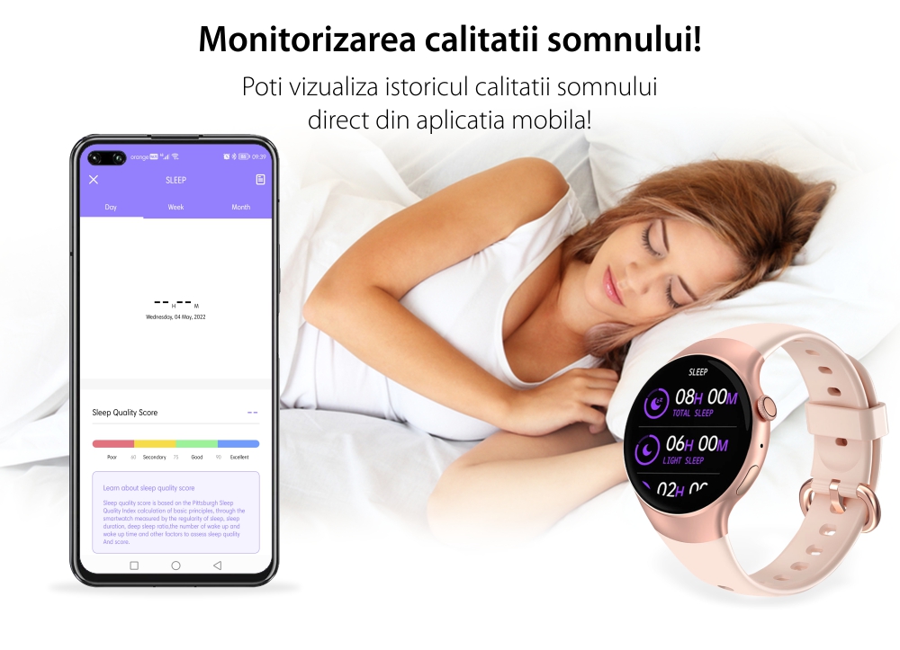 Ceas Smartwatch XK Fitness LC301 cu Monitorizare oxigen, Tensiune arteriala, Puls, Somn, Calorii, Pedometru, Mod exercitii, Alarma, Roz