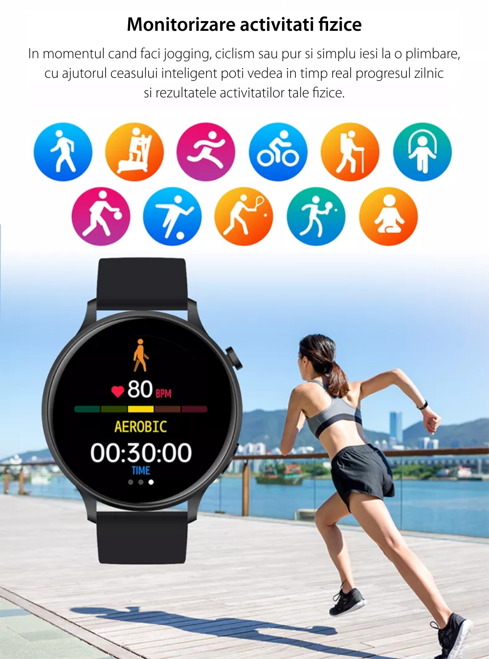 Ceas Smartwatch Twinkler TKY-FW01 cu Moduri sportive, Functii sanatate, Calorii, Bluetooth, Distanta, Bratara metalica, Roz
