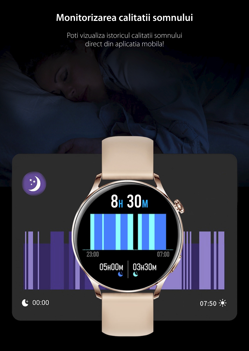Ceas Smartwatch XK Fitness AK37 cu Functii monitorizare sanatate, Notificari, Bluetooth, Cronometru, Bratara otel, Auriu