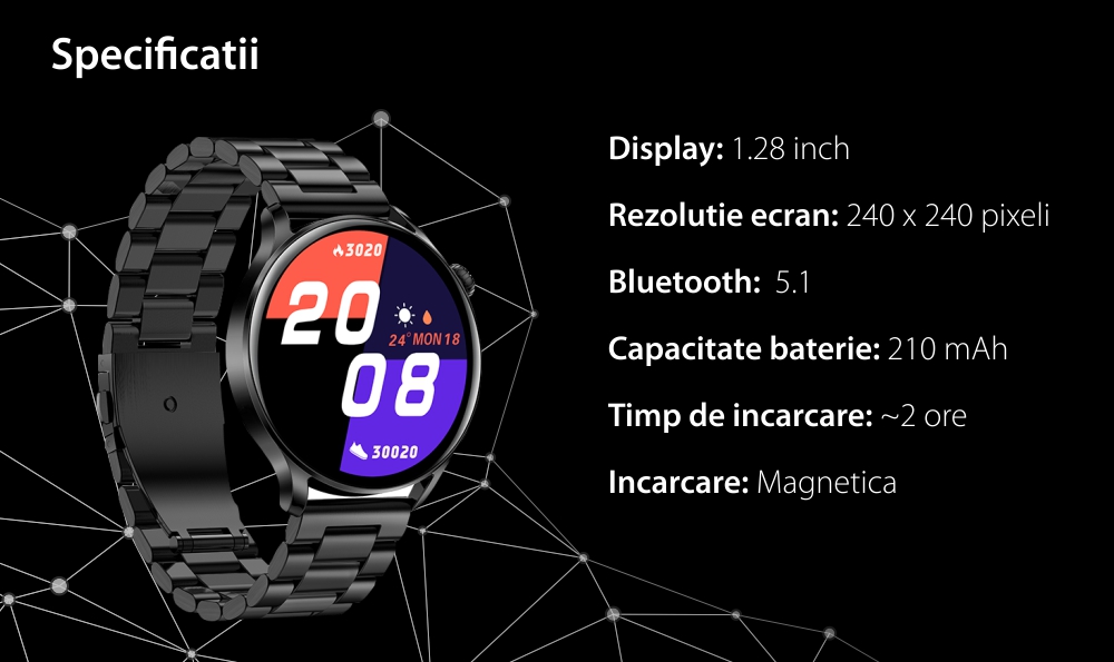 Ceas Smartwatch XK Fitness AK37 cu Functii monitorizare sanatate, Notificari, Bluetooth, Cronometru, Bratara silicon, Negru