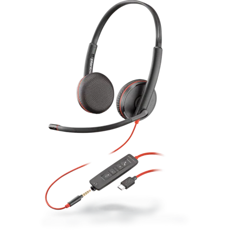 Casca Call Center Plantronics Blackwire C3225, USB-C, 3.5mm, Binaural, Negru 3.5mm imagine noua idaho.ro