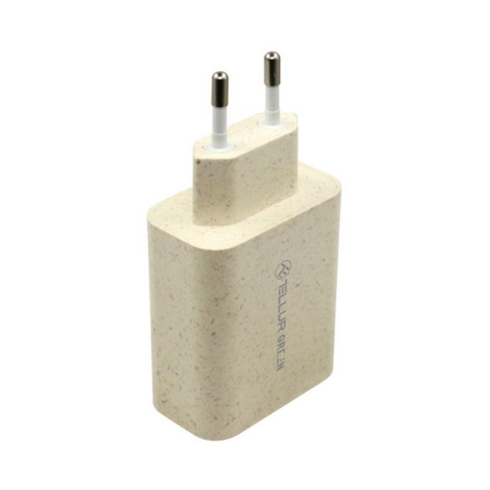 Incarcator Priza Tellur Green 38W Type-C PD20W + USB QC3.0, Beige 38W imagine noua idaho.ro