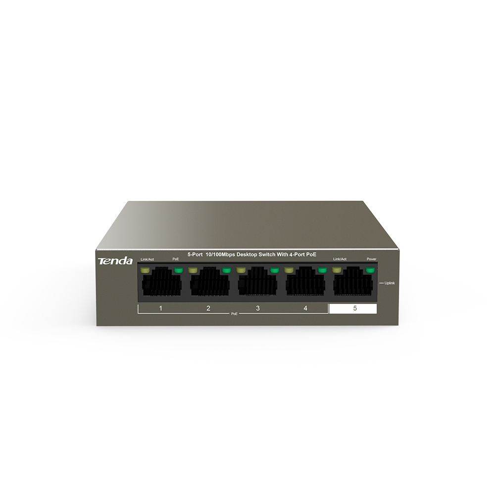 Switch Tenda TEF1105P-4-63W, 5 Porturi 10/100 MBit/s, Store and Forward, Cablare Base-Tx, Negru 10/100 imagine Black Friday 2021