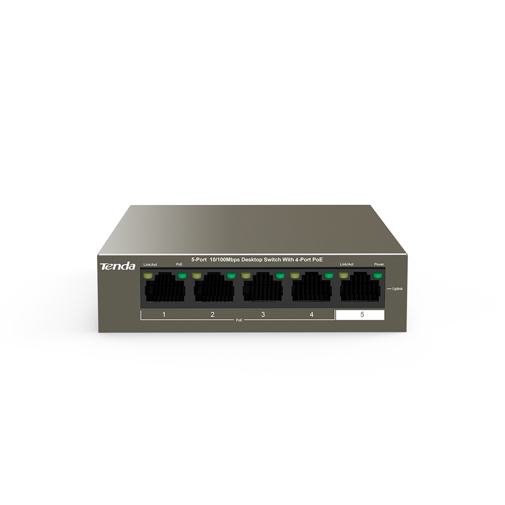 Switch Tenda TEF1105P-4-63W, 5 Porturi 10/100 MBit/s, Store and Forward, Cablare Base-Tx, Negru