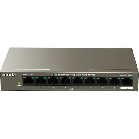 Switch Tenda TEF1109P-8-63W 8 Porturi Fast Ethernet, 58W, MAX POE, Argintiu 58W imagine noua tecomm.ro