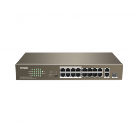 Switch Tenda TEF1118P-16-150W, 16FE+2GE/1SFP, 16-Porturi, PoE, Putere consumata 150W, Negru