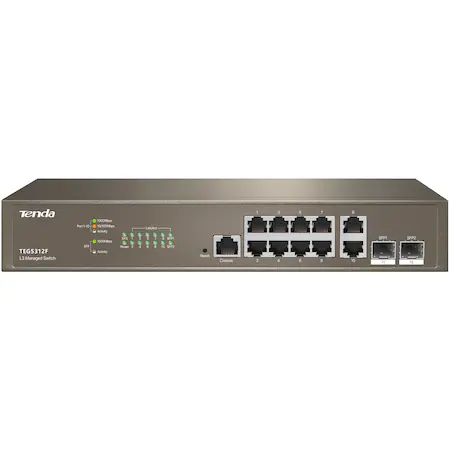 Switch Tenda TEG5312F, Layer-3 , 12 Porturi, 10 Porturi Gigabit si 2 Porturi SFP, Gri Gadgeturi