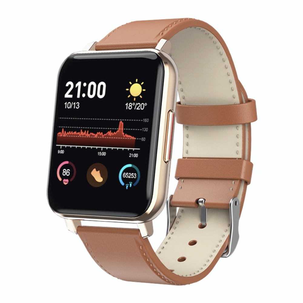 Ceas Smartwatch XK Fitness T8 cu Moduri fitness, Functii sanatate, Calorii, Cronometru, Notificari, Distanta, Bratara piele, Auriu Adulti