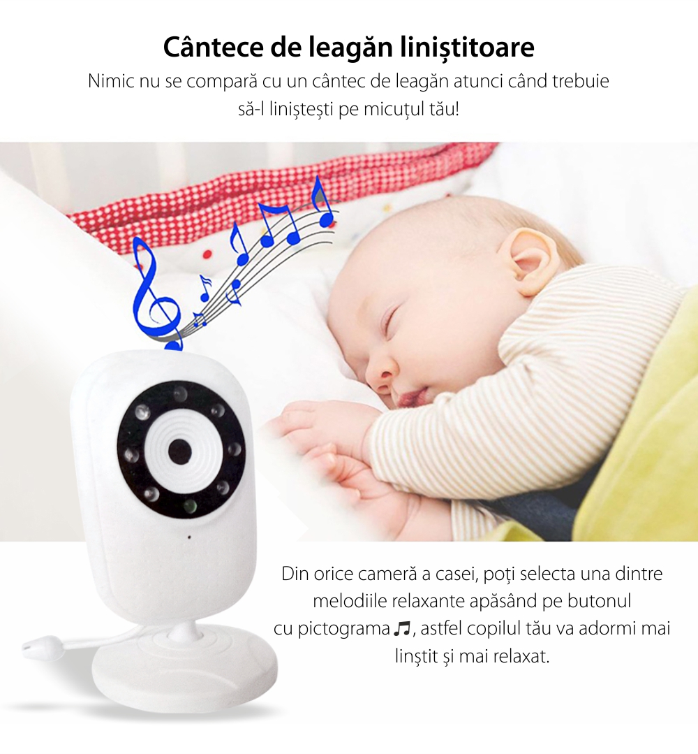 Baby Monitor BS-835P, 3.5 inch, Wireless, Monitorizare temperatura camera, Comunicare bidirectionala, Cantece de leagan