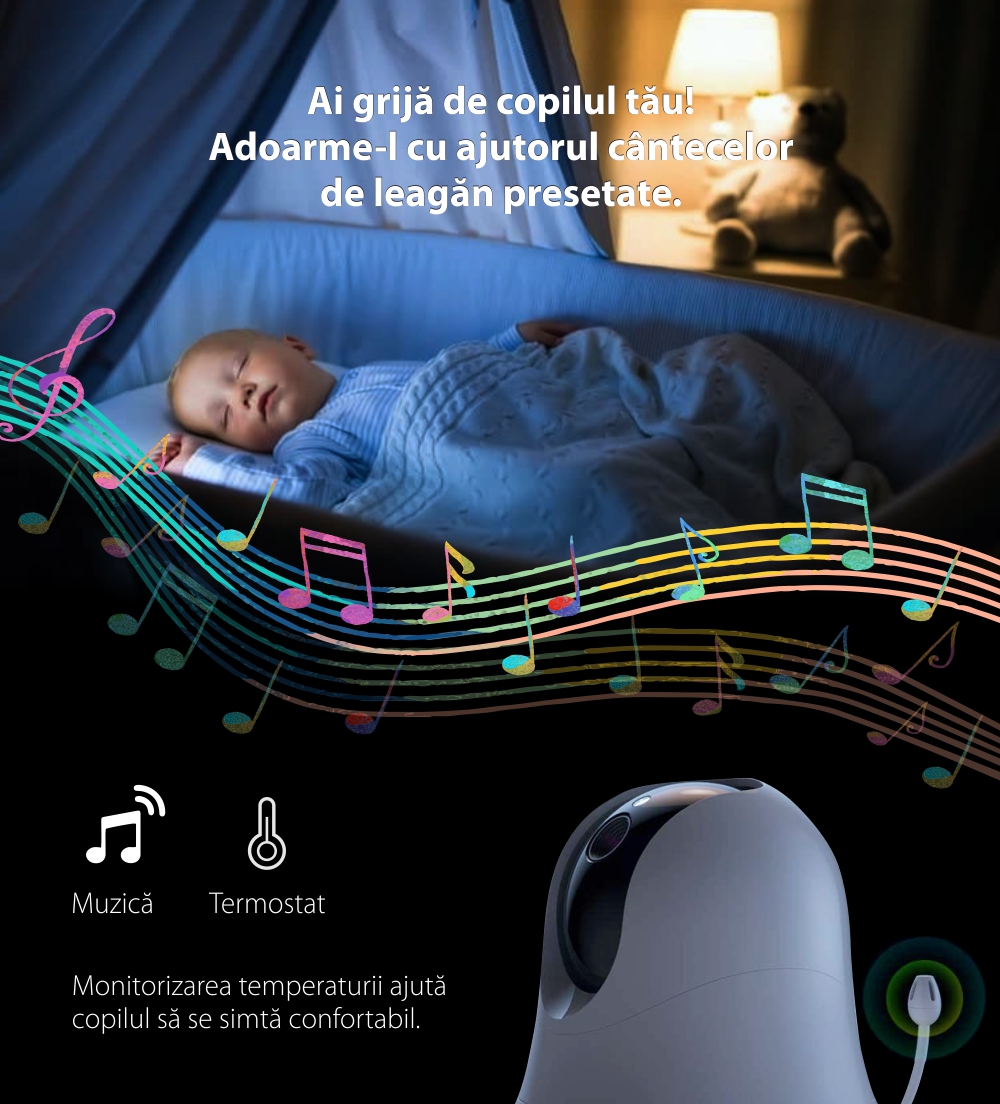 Video Baby Monitor, BS-SM935, Camera de supraveghere 3.5 inch, Wireless, Vedere nocturna, Monitorizare temperatura