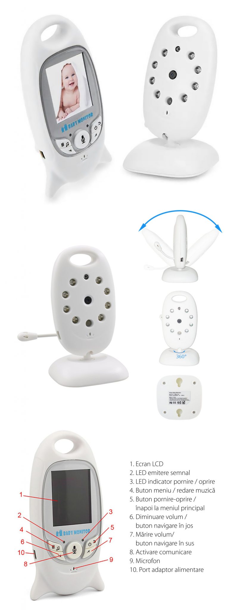 Baby Monitor Wireless VB601, Monitorizare Audio – Video, Monitorizare temperatura, Comunicare bidirectionala, Cantece de leagan, Night Vision, Baterie incorporata