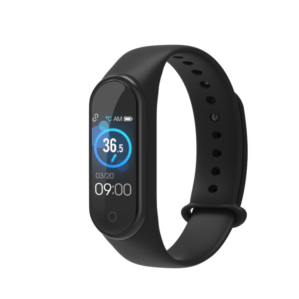 Bratara inteligenta XK Fitness M4S cu Display 0.96 inch, Bluetooth 4.2, Temperatura corporala, Calorii, Distanta, Negru