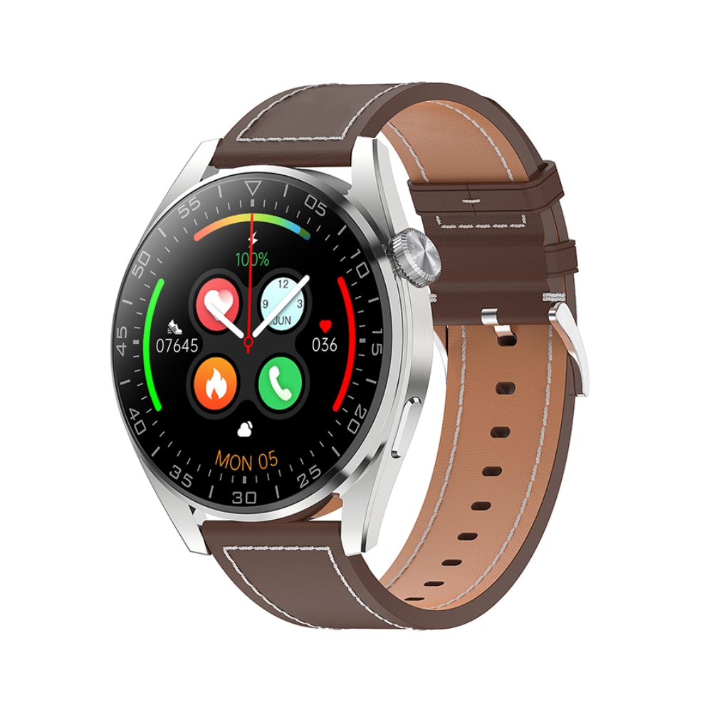 Ceas Smartwatch XK Fitness M103 Pro cu Monitorizare oxigen, Tensiune arteriala, Puls, Somn, Calorii, Pedometru, Sport, Bratara piele, Maro Adulti imagine Black Friday 2021