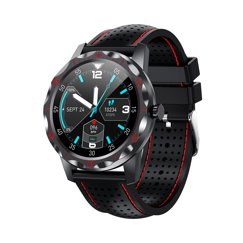 Ceas Smartwatch XK Fitness SKY1 Plus cu Display 1.28 inch, Notificari, Pedometru, Calorii, Functii sanatate, Moduri sport, Negru / Rosu 1.28 imagine Black Friday 2021