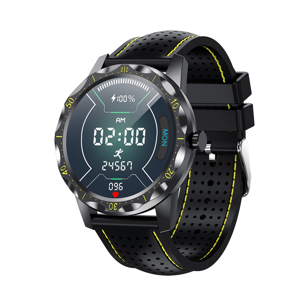 Ceas Smartwatch XK Fitness SKY1 Plus cu Display 1.28 inch, Notificari, Pedometru, Calorii, Functii sanatate, Moduri sport, Negru / Galben 1.28 imagine noua 2022