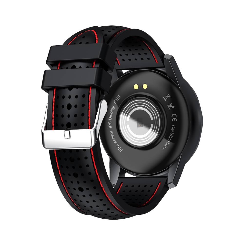 Ceas Smartwatch XK Fitness SKY1 Plus cu Display 1.28 inch, Notificari, Pedometru, Calorii, Functii sanatate, Moduri sport, Negru / Rosu