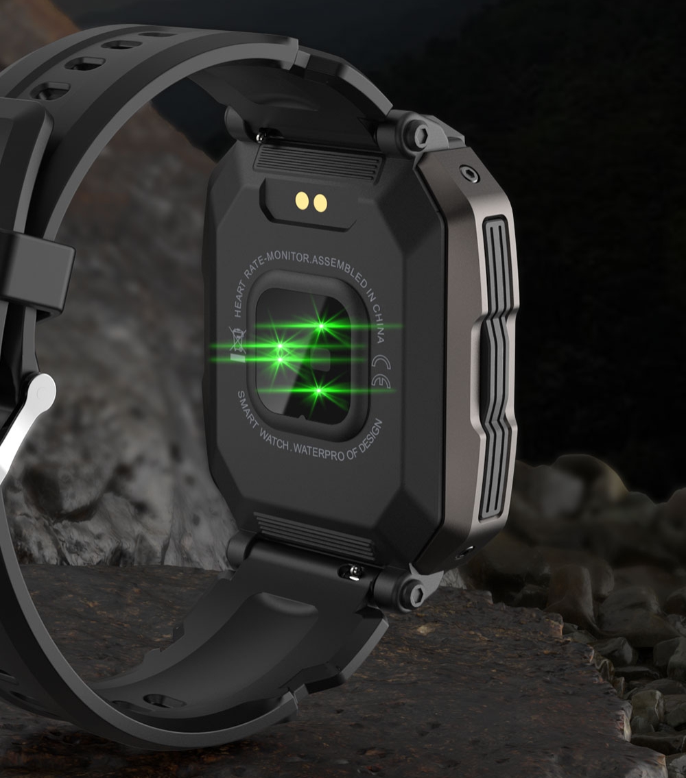 Ceas Smartwatch Twinkler TKY-C20 cu Monitorizare ritm cardiac, Tensiune arteriala, Moduri sportive, Calorii, Pedometru, Verde camuflaj