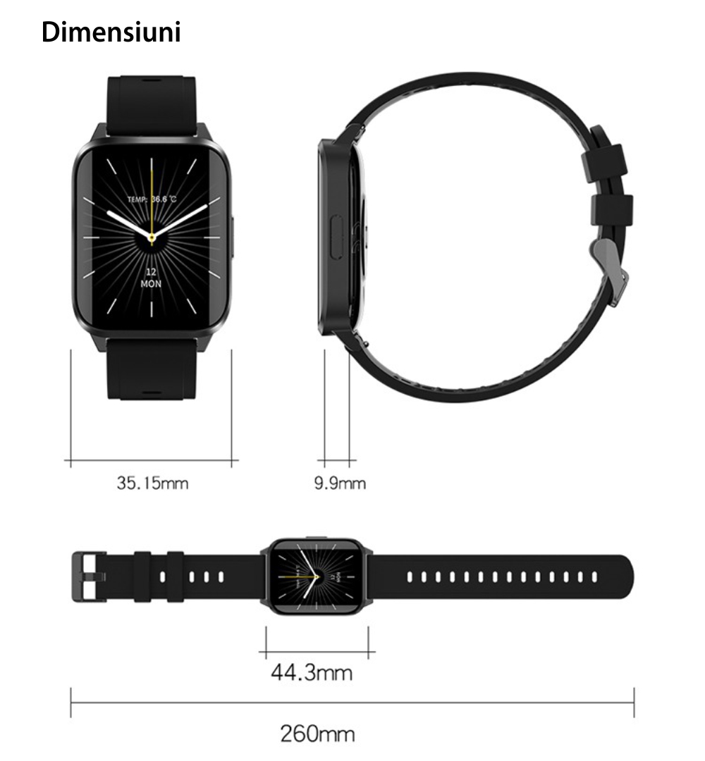Ceas Smartwatch XK Fitness JM01 cu Display 1.69 inch, Bluetooth, Functii sanatate, Pedometru, Distanta, Moduri sport, Metal, Negru