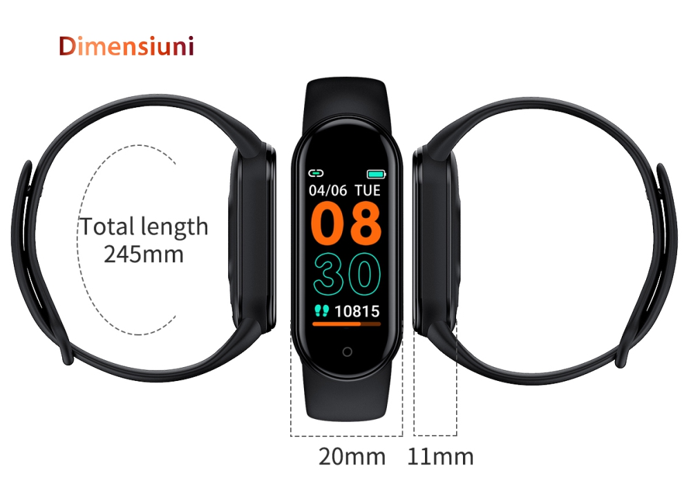 Bratara inteligenta XK Fitness M6 cu Display 0.96 inch, Bluetooth, Notificari, Distanta, Calorii, Moduri sport, Portocaliu