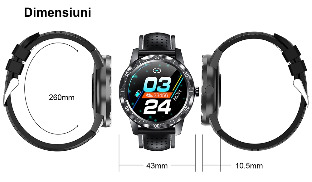 Ceas Smartwatch XK Fitness SKY1 Plus cu Display 1.28 inch, Notificari, Pedometru, Calorii, Functii sanatate, Moduri sport, Negru / Alb