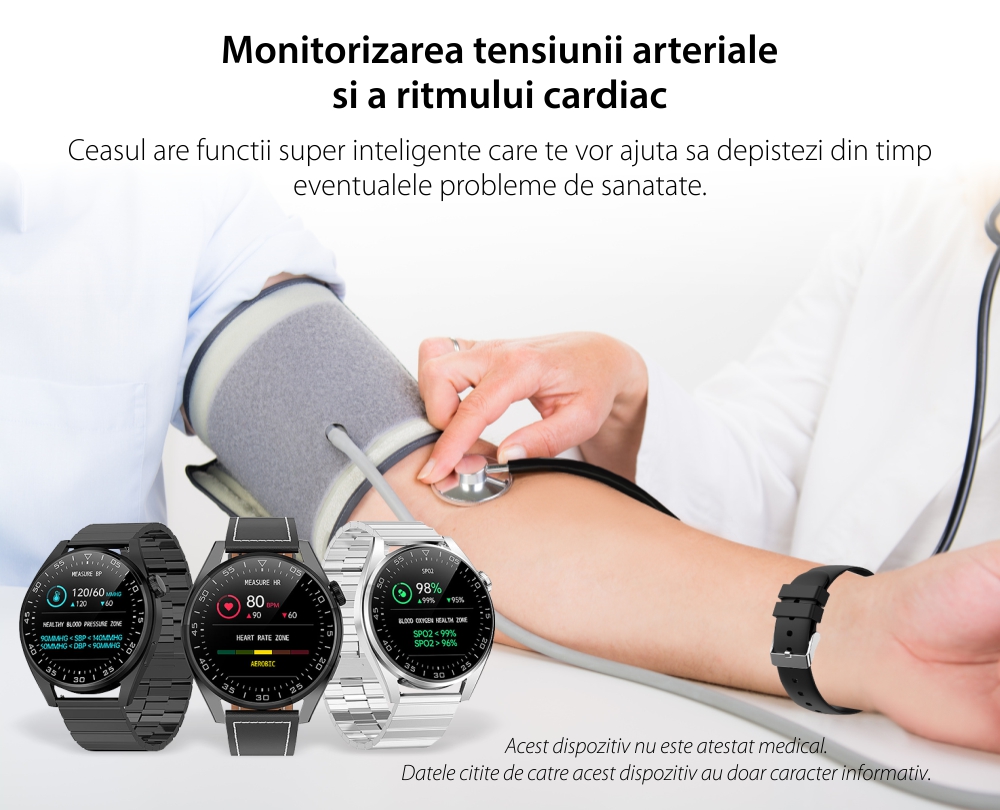 Ceas Smartwatch XK Fitness M103 Pro cu Monitorizare oxigen, Tensiune arteriala, Puls, Somn, Calorii, Pedometru, Sport, Bratara metal, Argintiu