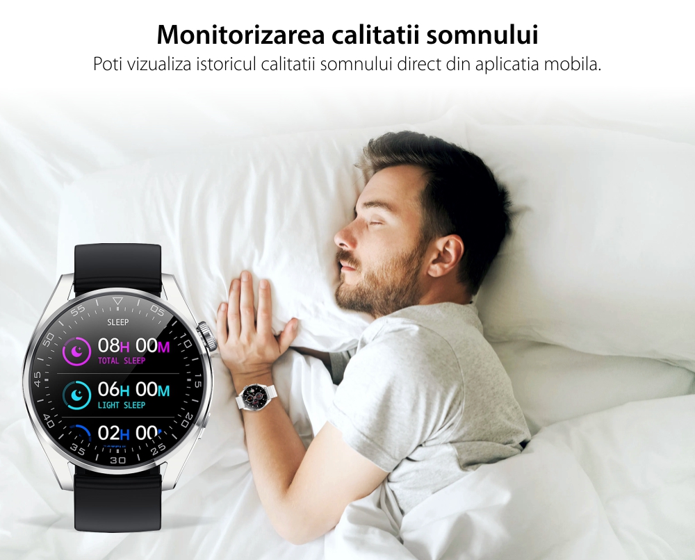 Ceas Smartwatch XK Fitness M103 Pro cu Monitorizare oxigen, Tensiune arteriala, Puls, Somn, Calorii, Pedometru, Sport, Bratara metal, Negru