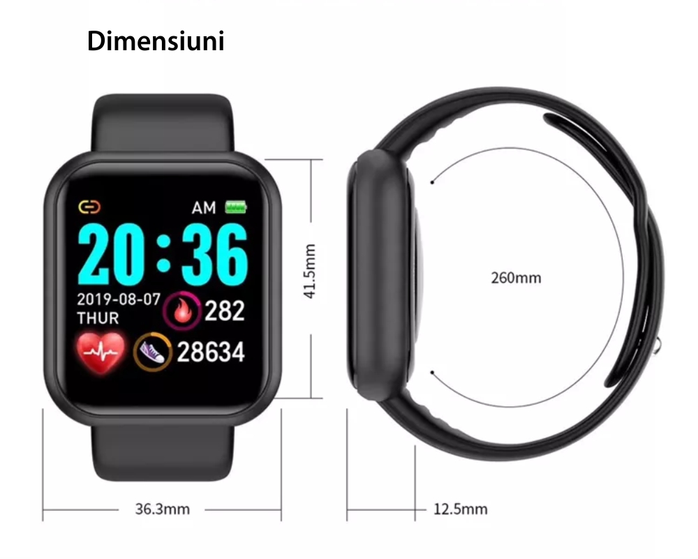 Ceas Smartwatch XK Fitness D20S cu Functii monitorizare sanatate, Distanta, Calorii, Pasi, Informatii vreme, Galben