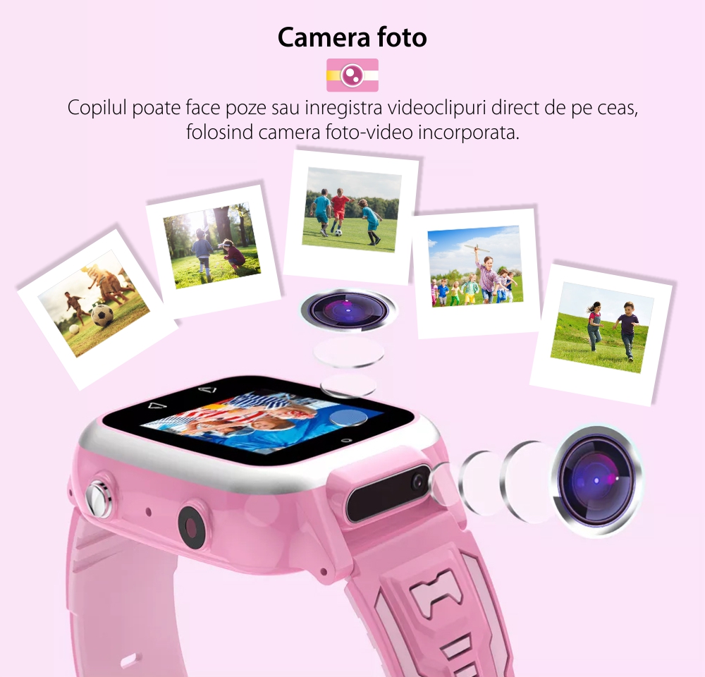 Ceas Smartwatch Pentru Copii XK Fitness Y8 cu Jocuri, Lanterna, Camera, Pasi, Alarma, Calculator, Roz