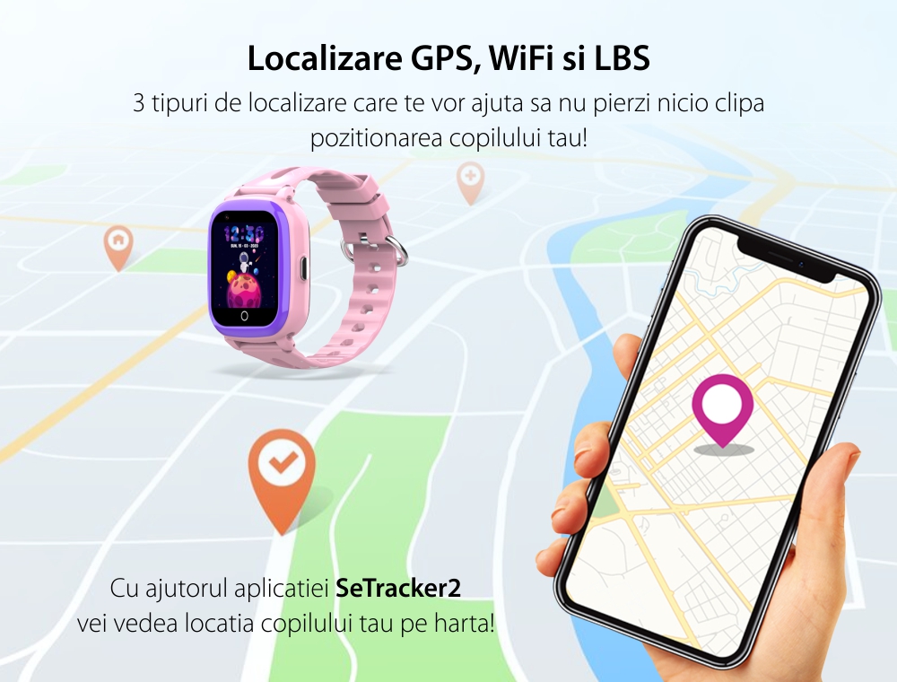 Ceas Smartwatch Pentru Copii Wonlex CT10 cu Functie telefon, Localizare GPS, Pedometru, Camera foto, Apel video, Albastru