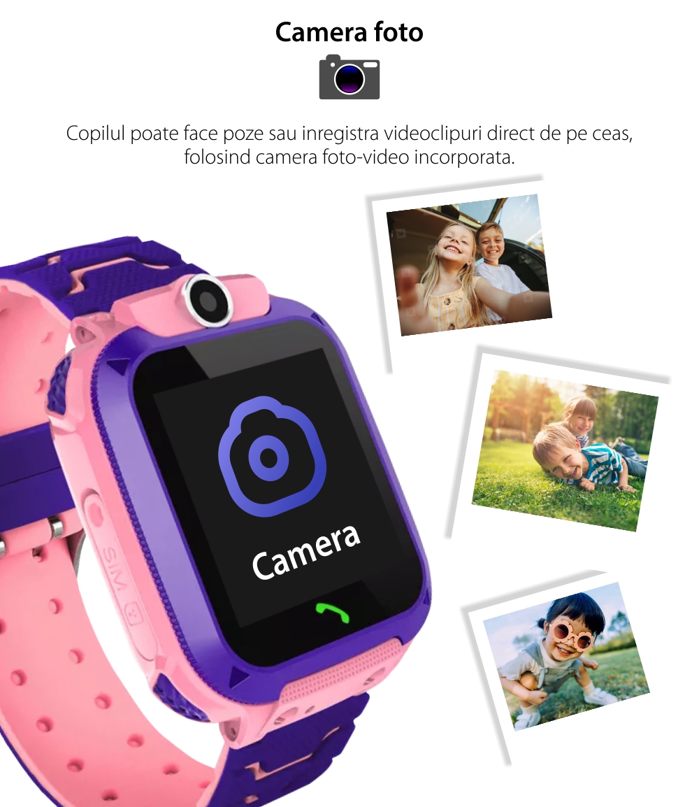 Ceas Smartwatch Pentru Copii XK Fitness Q12 cu Functie telefon, Localizare LBS, Contacte, Camera, Alarma, Mesaje, Istoric, Albastru