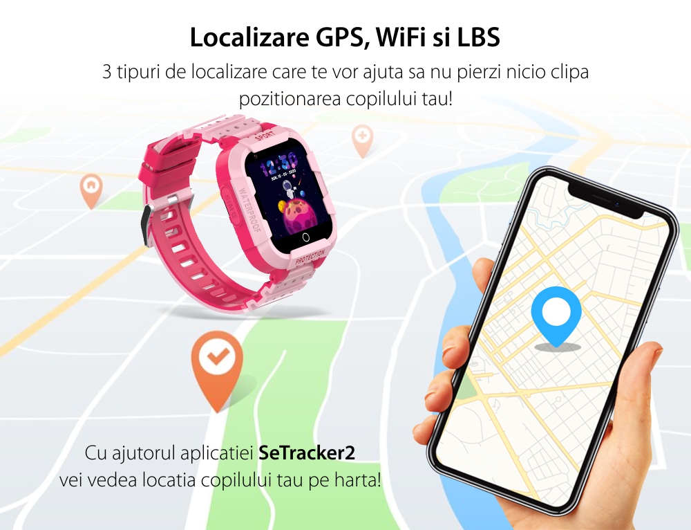 Ceas Smartwatch Pentru Copii Wonlex CT12 cu Functie telefon, Localizare GPS, Apel video, Pedometru, Contacte, Alarma, Albastru