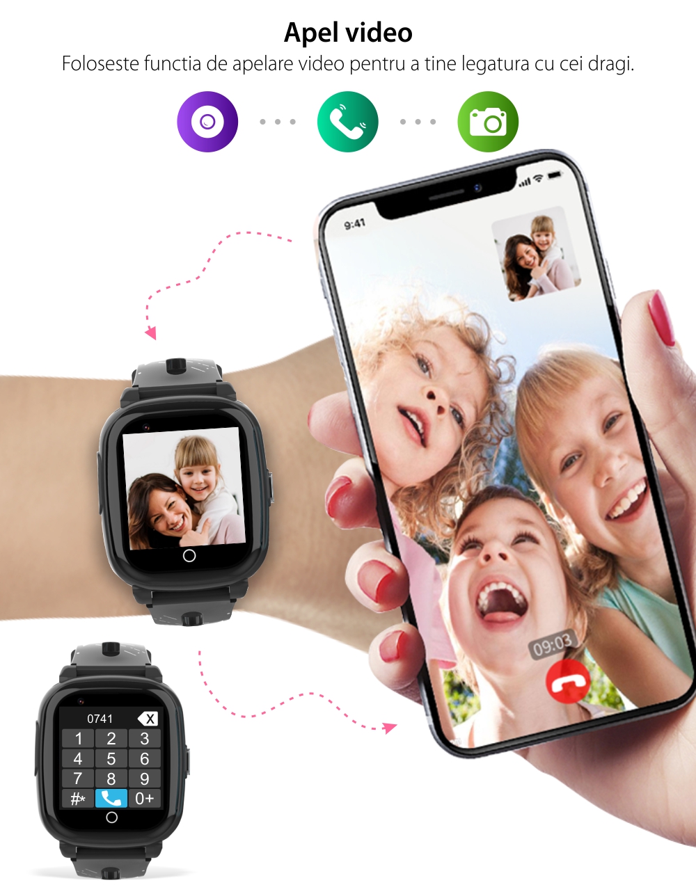 Ceas Smartwatch Pentru Copii Wonlex CT10 cu Functie telefon, Localizare GPS, Pedometru, Camera foto, Apel video, Albastru