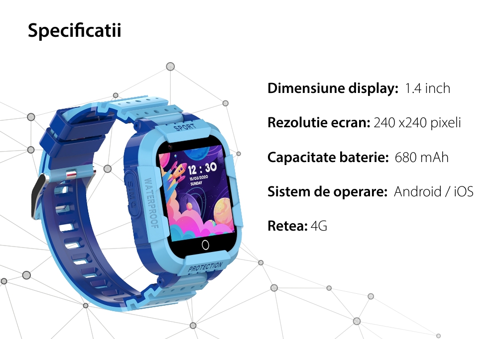 Ceas Smartwatch Pentru Copii Wonlex CT12 cu Functie telefon, Localizare GPS, Apel video, Pedometru, Contacte, Alarma, Roz