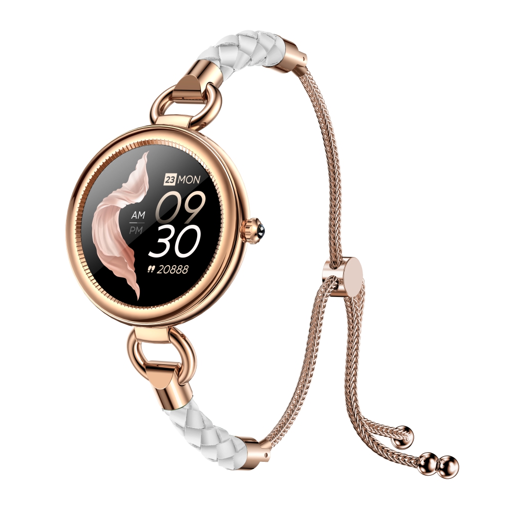 Ceas smartwatch dama twinkler tky-gt01 cu display 1.09 ips, moduri sportive, ritm cardiac, tensiune arteriala, notificari, auriu, bratara gri