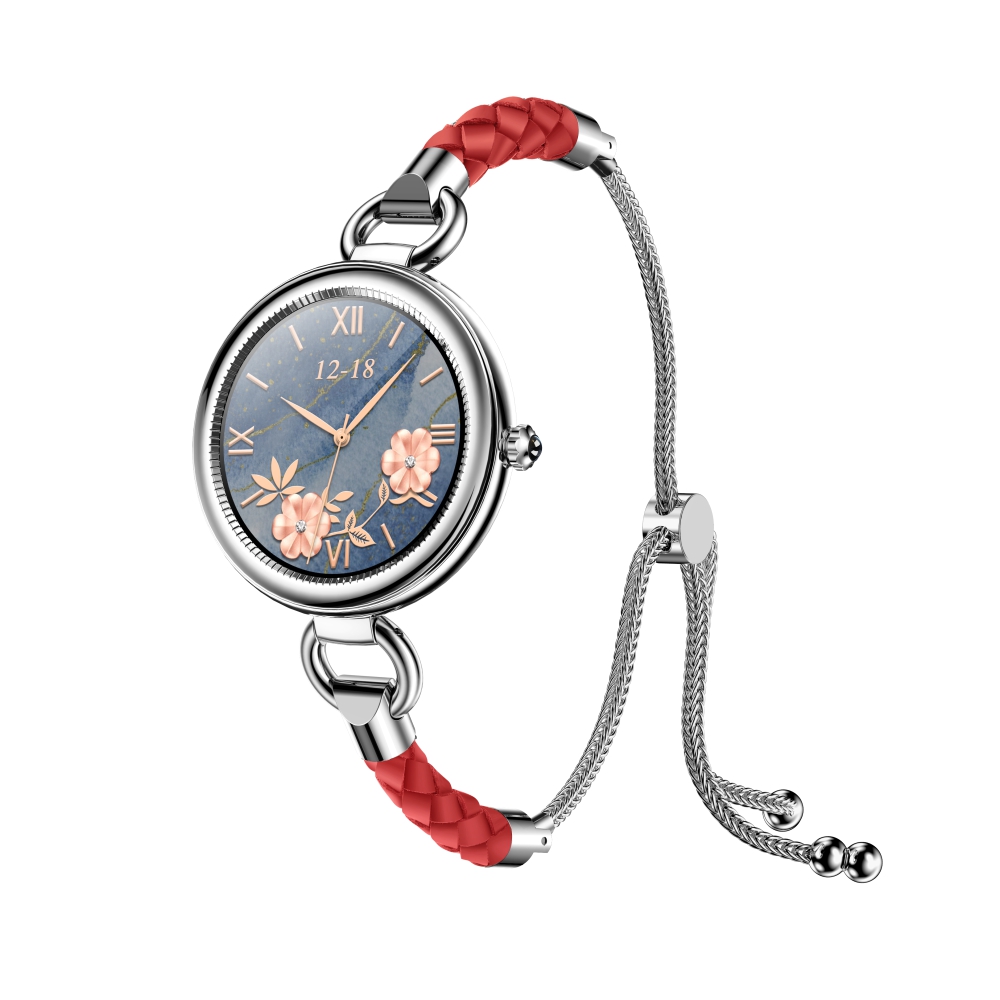 Ceas Smartwatch Dama Twinkler TKY-GT01 cu Display 1.09 IPS, Moduri sportive, Ritm cardiac, Tensiune arteriala, Notificari, Argintiu, Bratara rosie 1.09 imagine noua idaho.ro